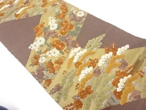 切り嵌め風草花模様織出し袋帯